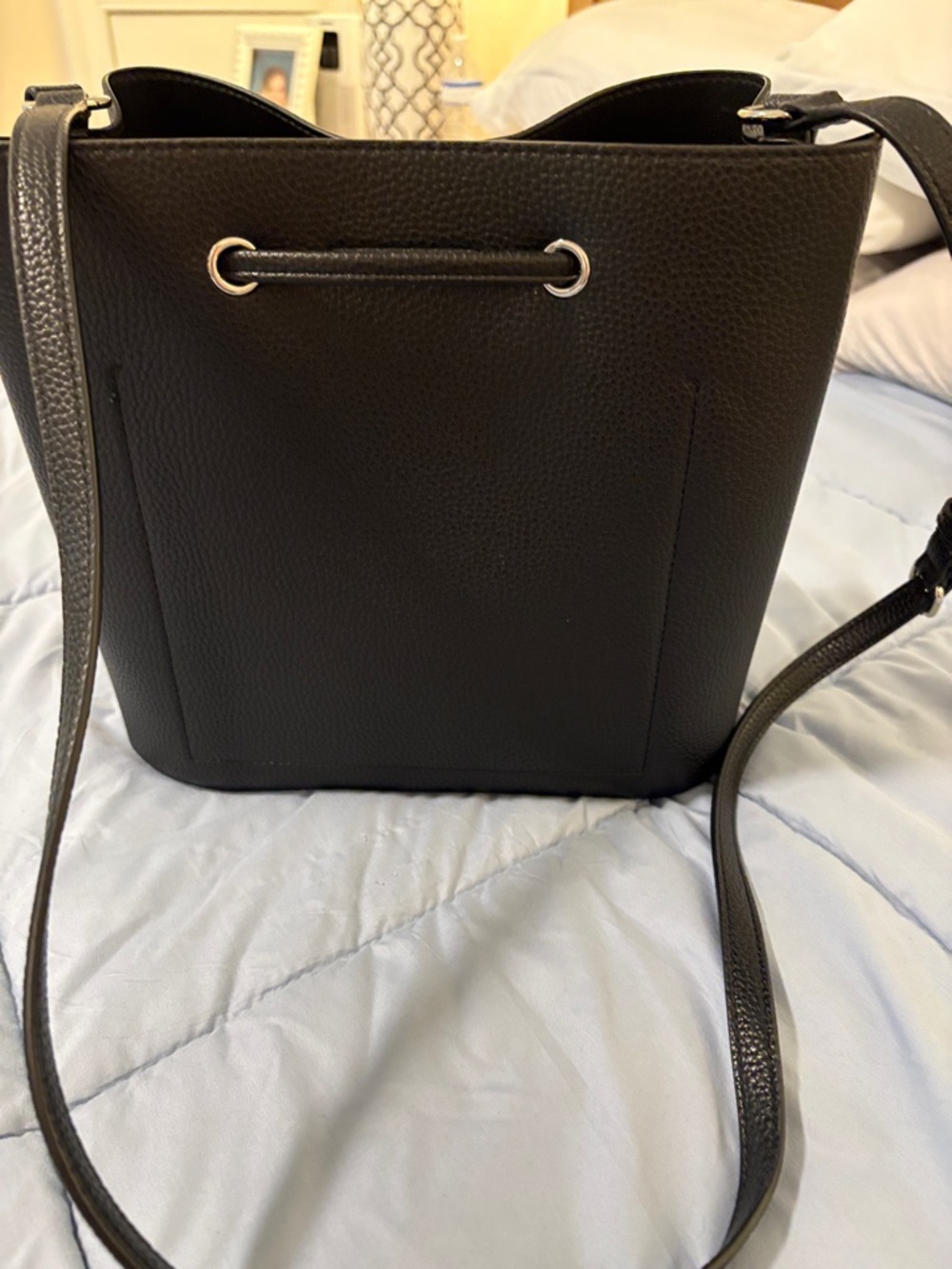 Calvin Klein Black Pebble Leather Drawstring Shoulder Bucket Bag - Picture 4 of 5